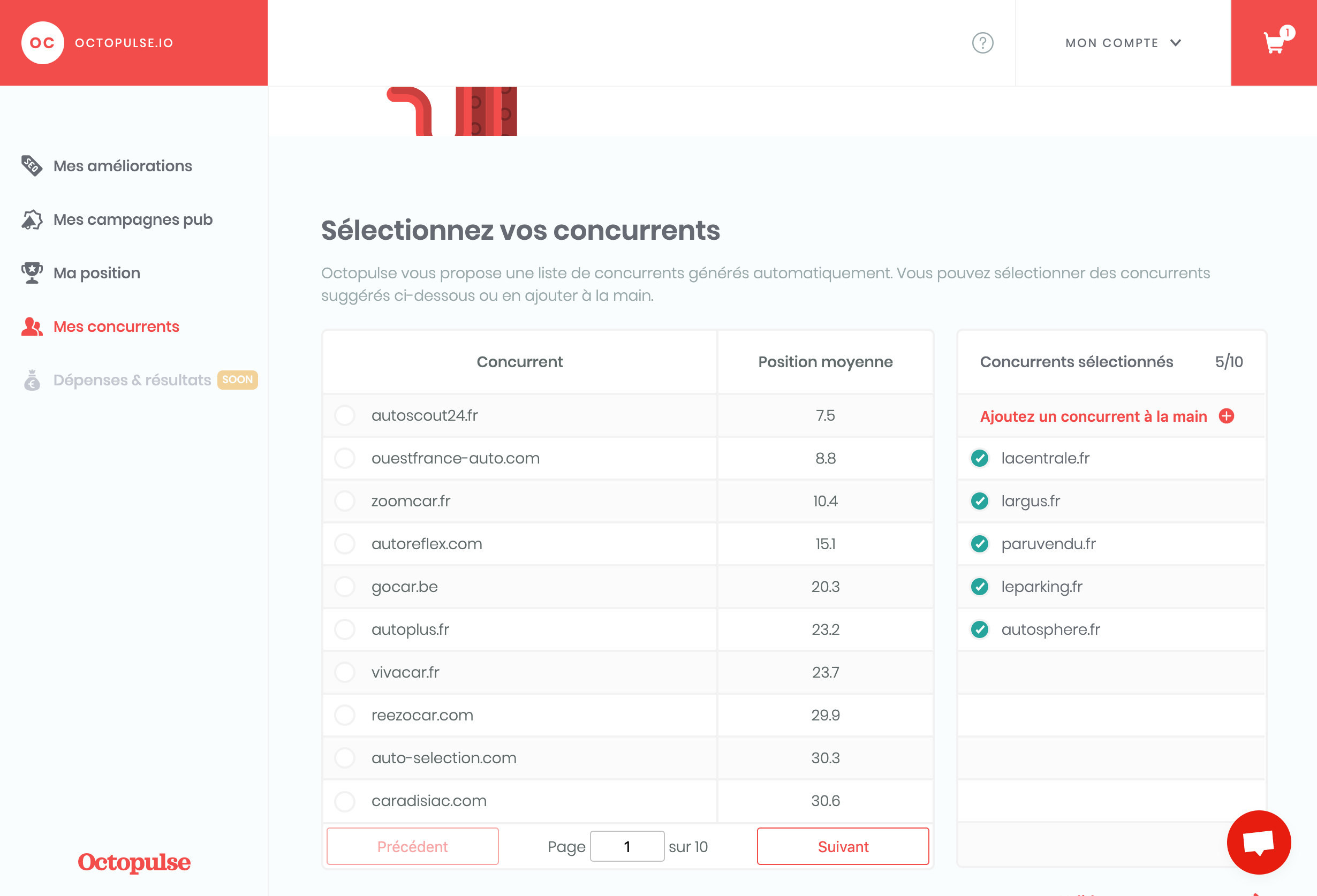 octopulse screenshot select concurrent page