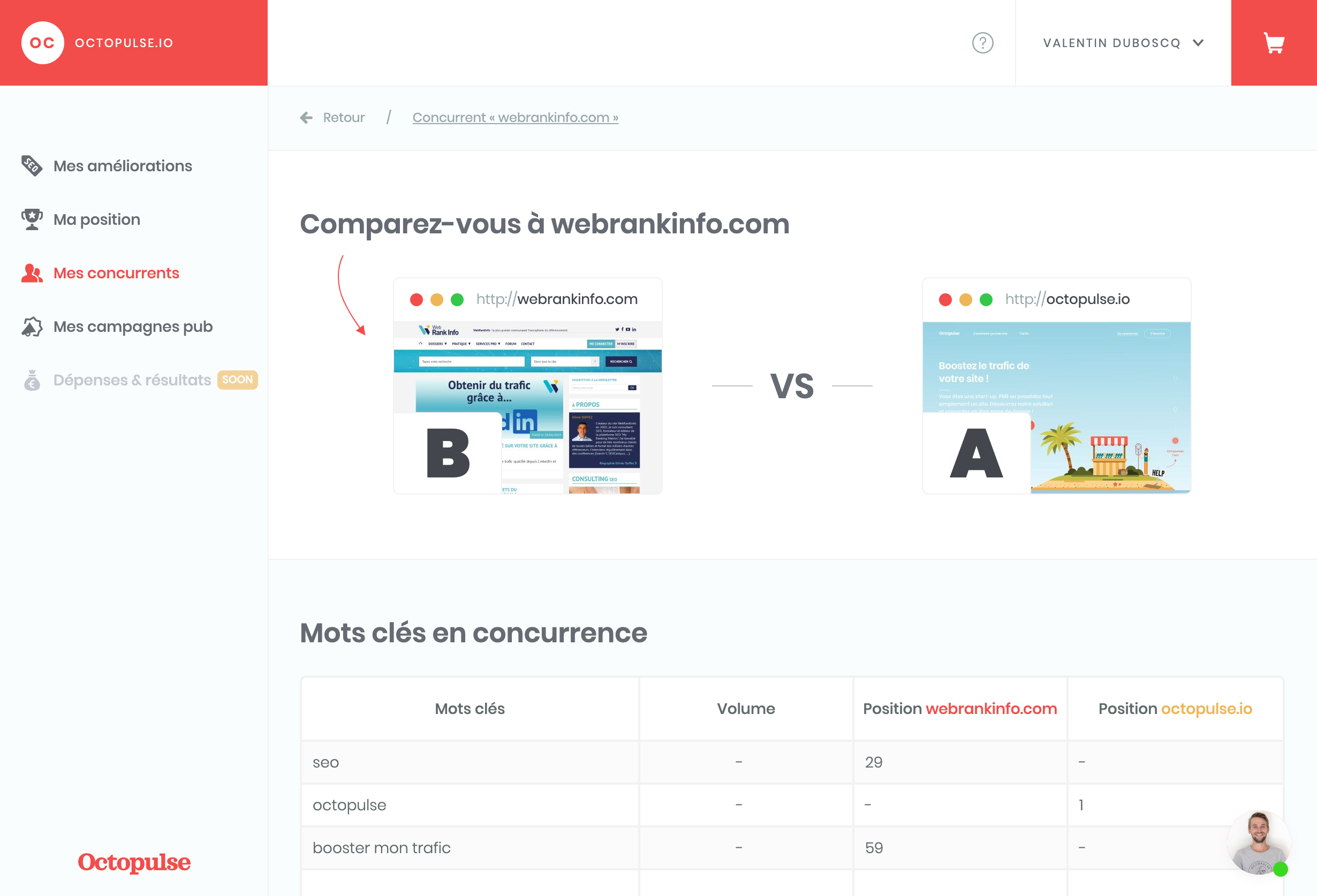 octopulse screenshot concurrent compare page